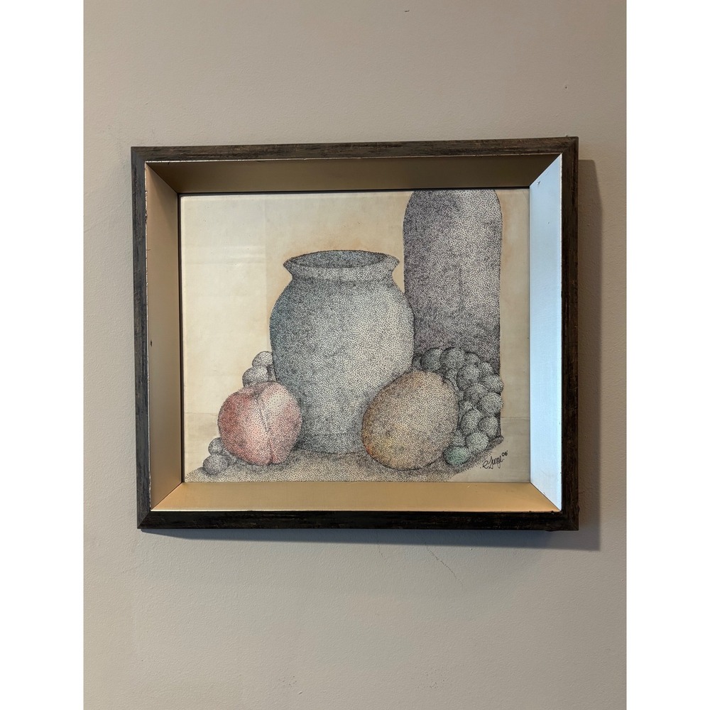 Signed Original Stippling Art 2006 Still Life Pointillism Framed Milano Series